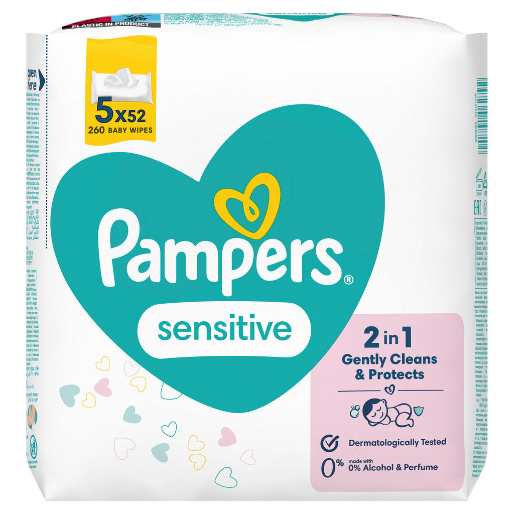 Robčki Pampers otroški, Sensitive, 5 x 52